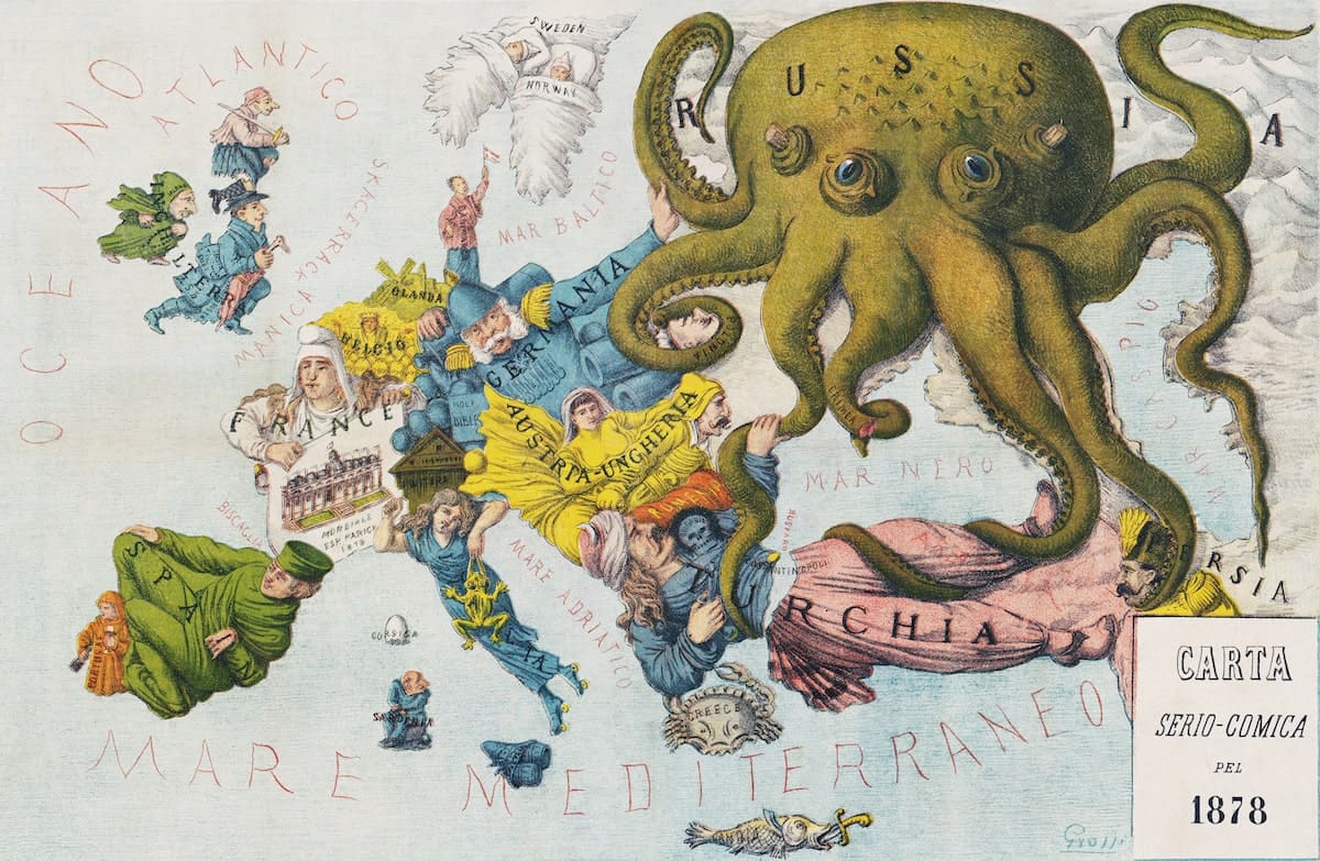 Antirussische Propaganda aus dem Jahre 1878: Russland wird in dieser Karikatur als Europa verschlingende Krake dargestellt